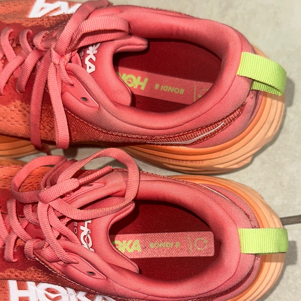Hoka - Coral and Lime Athletic Shoes - Picture 7 of 7